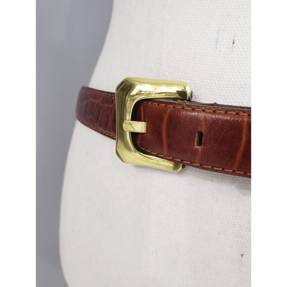 Liz Claiborne Brown Brass Leather Mock Croc Belt‎ Vintage 90s LARGE old money - Picture 3 of 7
